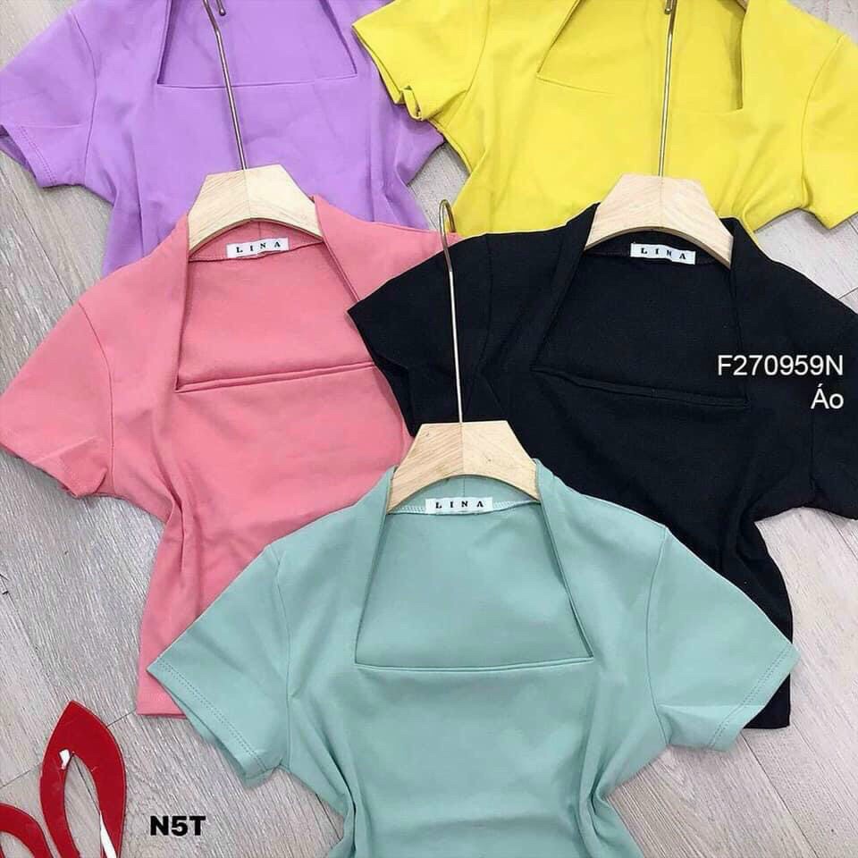 Áo thun borip cổ vuông tay ngắn ôm body crotop LL | BigBuy360 - bigbuy360.vn