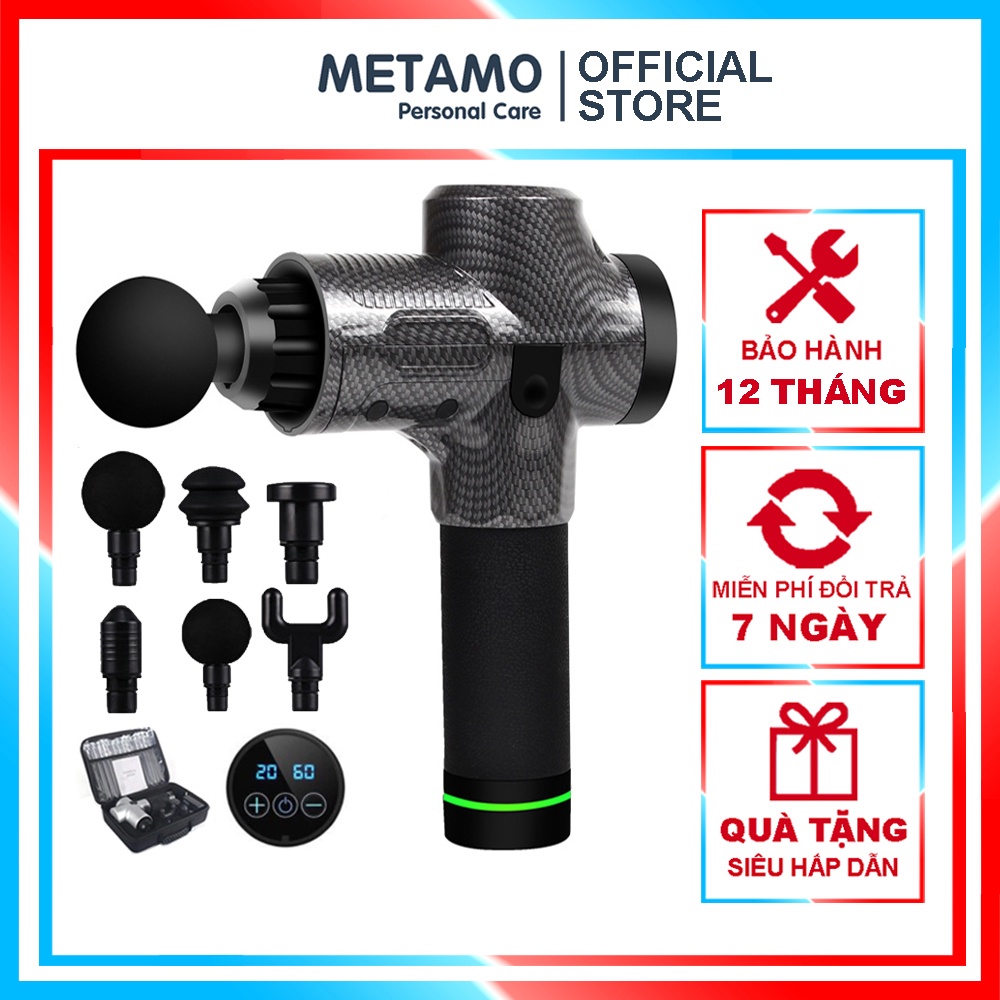 Máy massage cầm tay METAMO 6 đầu 30 cấp độ trị đau nhức toàn thân hiệu quả, súng massage cầm tay kèm 6 đầu mát xa