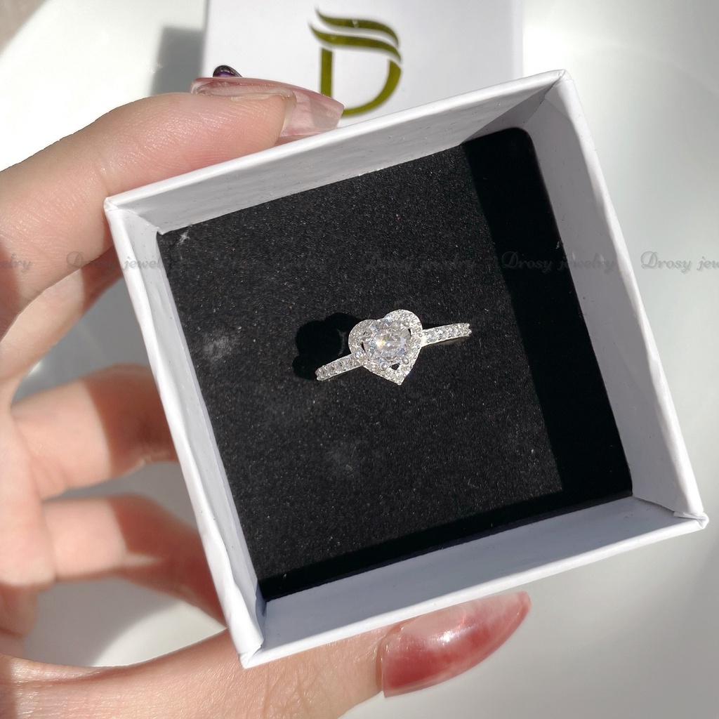 Nhẫn trái tim đính đá, Nhẫn nữ Bạc Ta Nguyên Chất