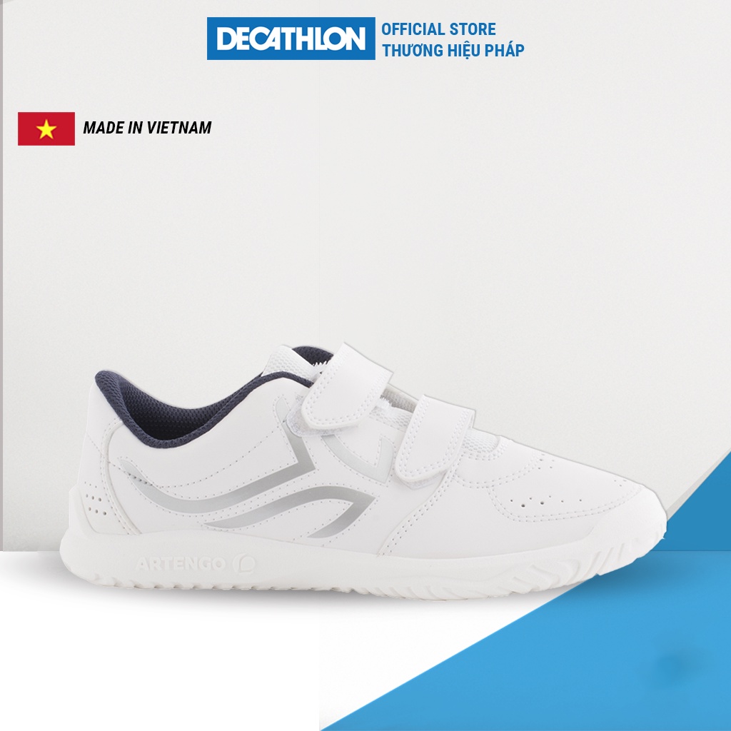 Giày tennis Decathlon TS700 Grip cho trẻ em - Trắng/Bạc