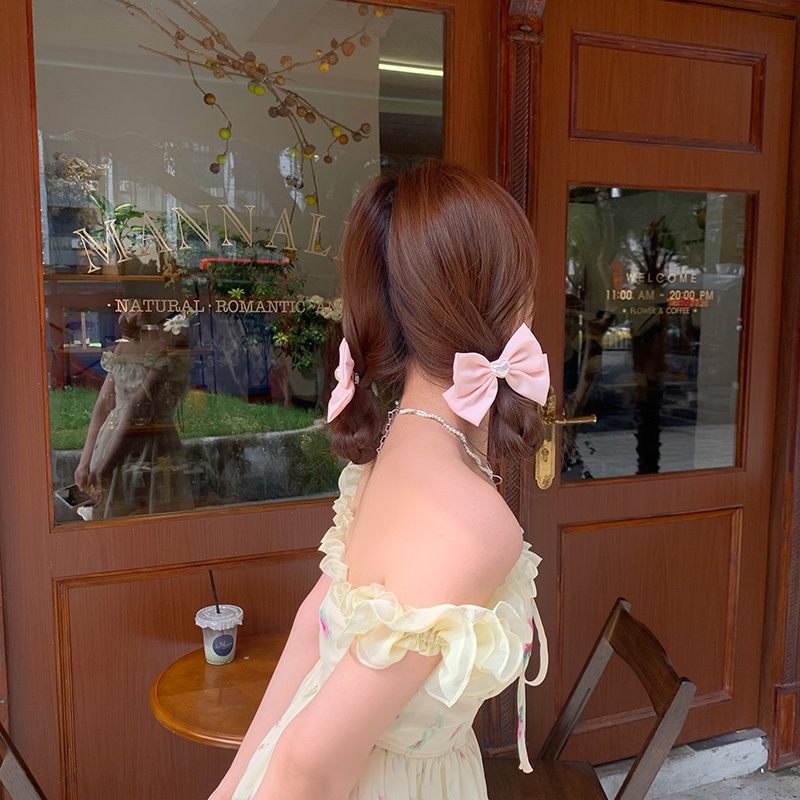 Kẹp Tóc Hình Nơ Màu Laser Đính Ngọc Trai Thời Trang Mùa Hè 1 Cái Cho Nữ