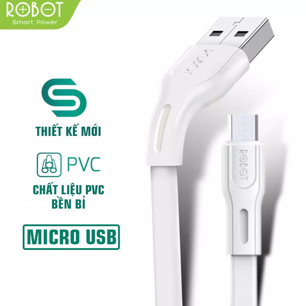 Dây Cáp Sạc Micro USB ROBOT RGM100 ColorFull- Dây Dẹp Dài 1M - Chất Liệu Cao Su