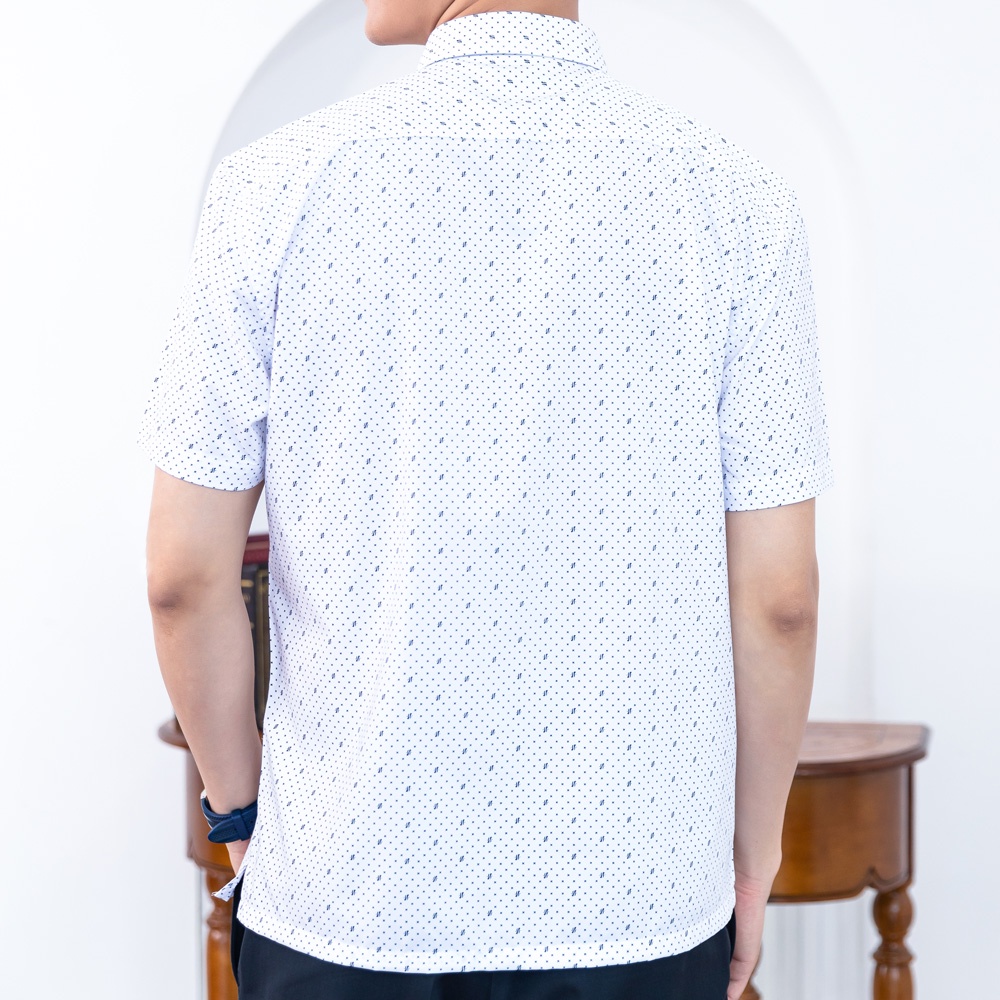Áo Sơ Mi Nam Công Sở Trung Niên Anton Somianton Màu Trắng Họa Tiết Chấm Bi Ngắn Tay Vải Cotton Anton - 808