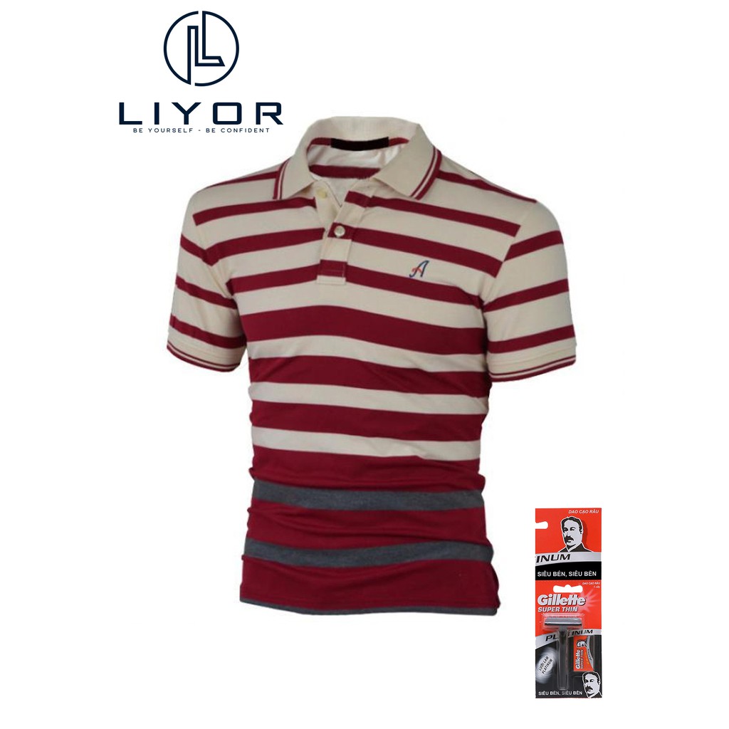 [TẶNG DAO CẠO RÂU]Áo thun nam có cổ thêu dập nổi chữ A phù hợp với dáng người từ 50kg-83kg (nhiều màu) Liyor