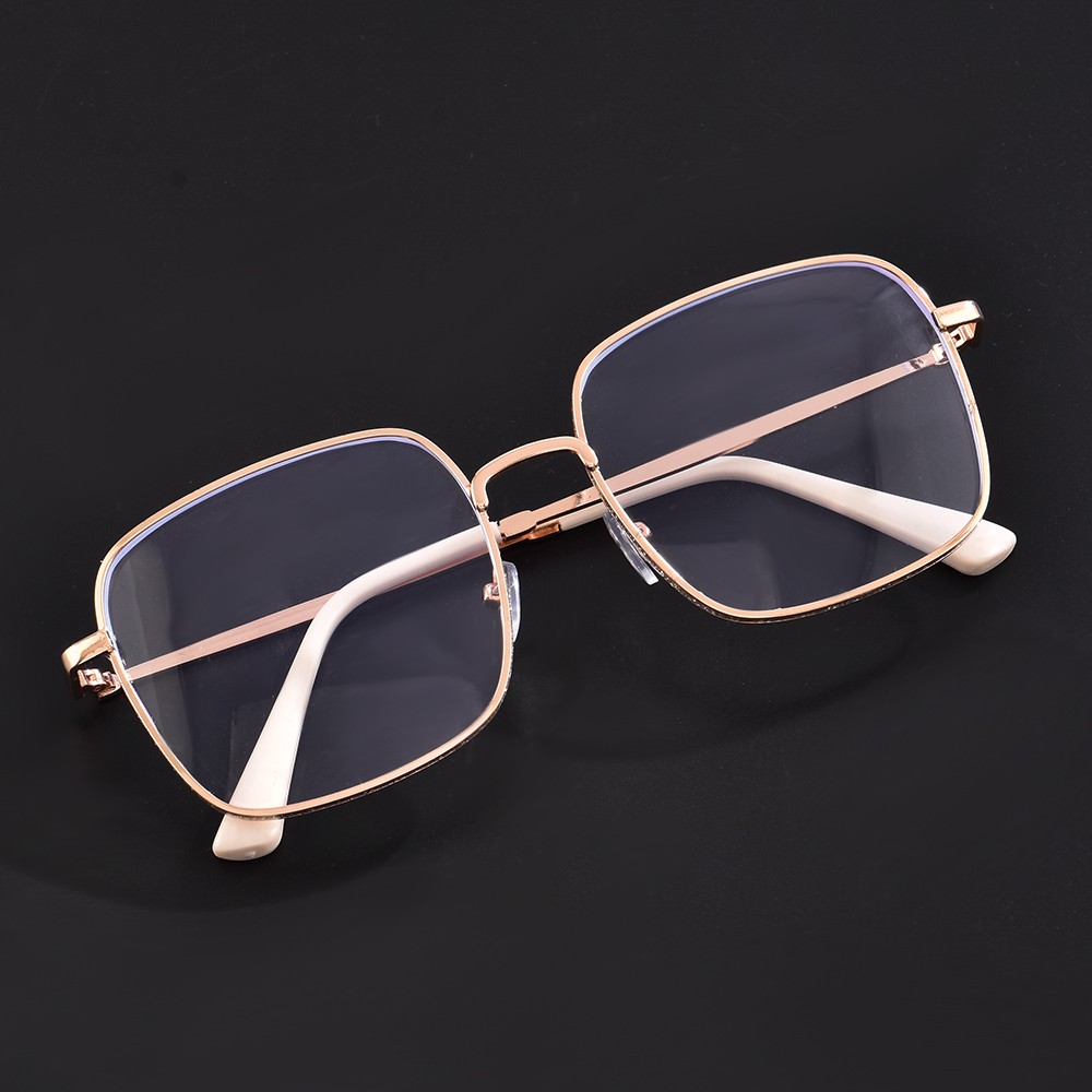 Mắt Kính Gọng Kim Loại Tròng Lớn Chống Bức Xạ Thời Trang