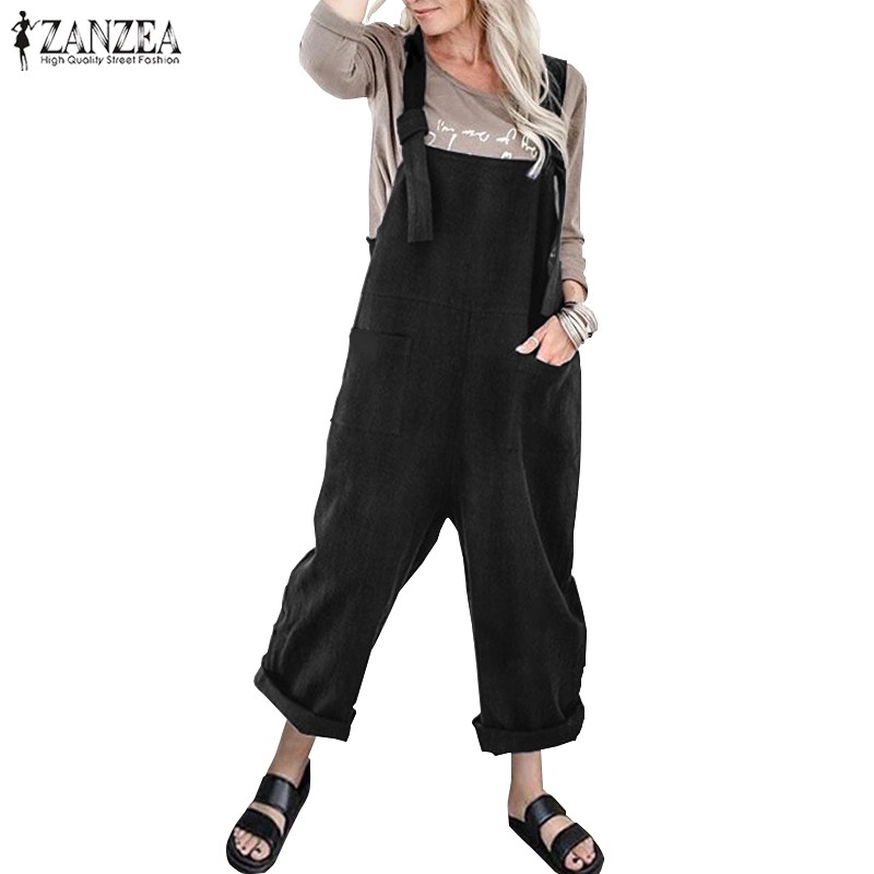 Jumpsuit Yếm ZANZEA Dài Ống Rộng Thời Trang Nữ Tính