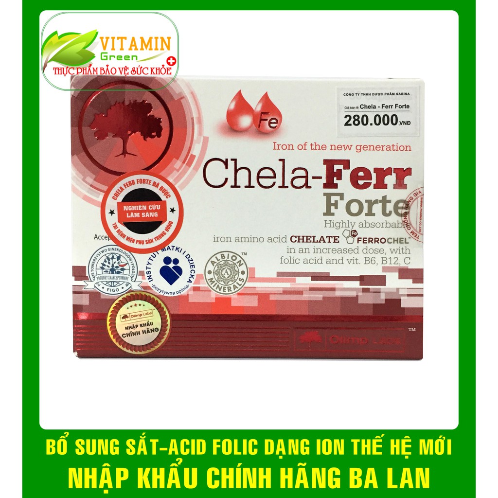 CHELA-FERR FORTE SẮT HỮU CƠ, ACID FOLIC CHO PHỤ NỮ TRƯỚC TRONG VÀ SAU SINH | NHẬP KHẨU CHÍNH HÃNG BA LAN