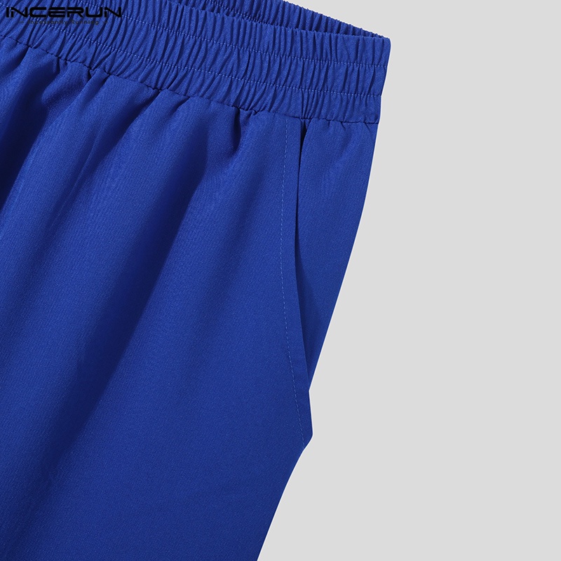 Quần ống rộng INCERUN lưng thun màu trơn thời trang cho nam với 3 màu tuỳ chọn