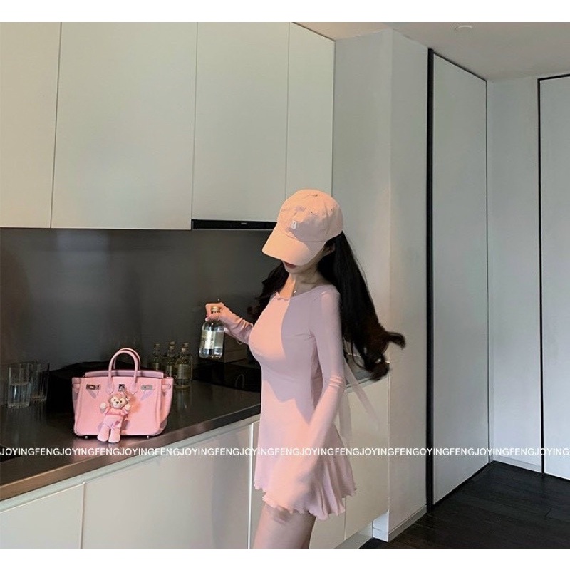 ❤Đầm dây lưng nhún ngực hồng xinh