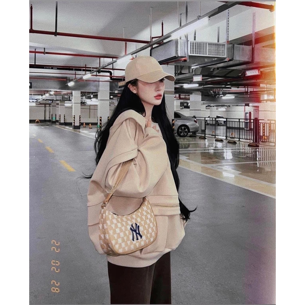 ✅ [ FELIX CHUẨN 1:1+ VIDEO] Túi Đeo Vai MLB Monogram Jacquard Hobo New York Yankees 3ABQS102N-50GND Green | SẴN HÀNG