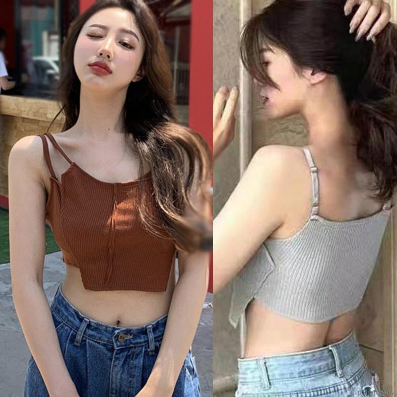 Áo Crop Top Dệt Kim Thiết Kế Lệch Tà Quyến Rũ