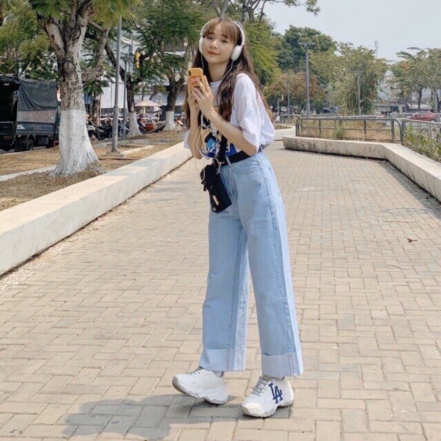Quần baggy lật lai ống rộng xinh xinh