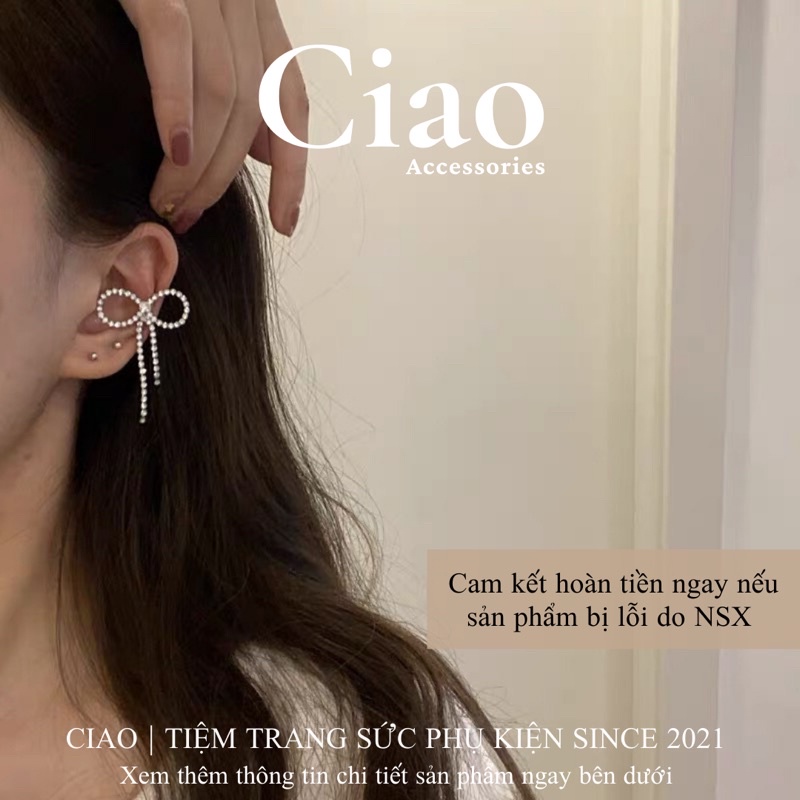 [HOẢ TỐC 1H] Khuyên vành tai/ Kẹp vành tai mạ thiết kế hình nơ đính đá lấp lánh mã 22 Ciao accessories
