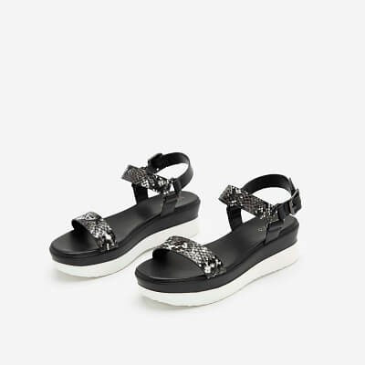 Vascara Giày Sandal Đế Xuồng Quai Vân Da Rắn - SDX 0417 - Màu Đen