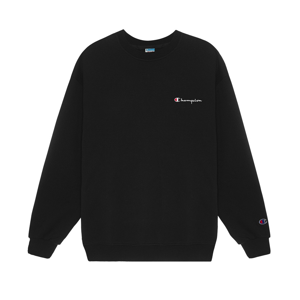 Áo Tay Dài Sweater Champion Chữ Thêu Sắc Nét Có Chất Liệu NỈ Bông Cotton Màu Đen
