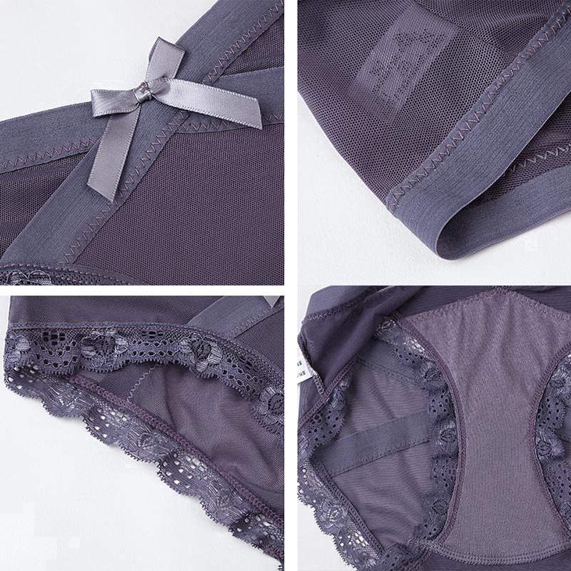Quần lót eo thấp vải lưới xuyên thấu thoáng khí không đường may phối ren và đính nơ gợi cảm cho nữ | BigBuy360 - bigbuy360.vn