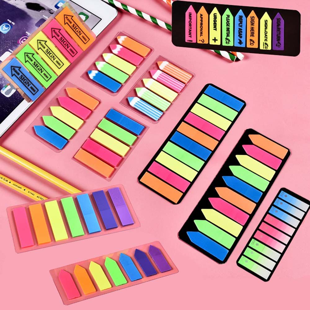 Giấy dán ghi chú đánh dấu trang sách màu sắc dạ quang tự dính tiện lợi dùng cho văn phòng trường hợp