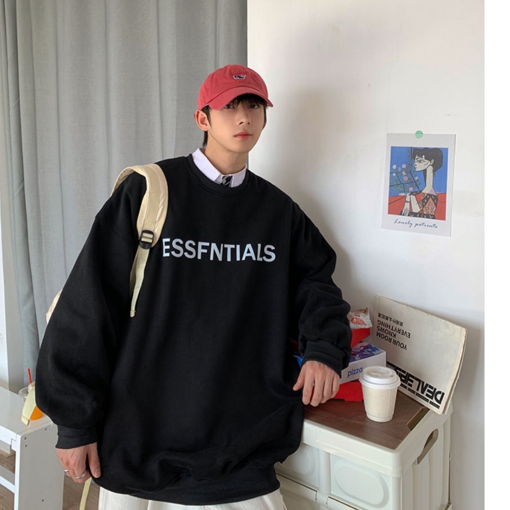 Áo sweater nam nữ ESSENTIALS form rộng cổ tròn, tay áo bồng, chất nỉ nhập ngoại, co dãn tốt và thấm hút mồ hôi hiệu quả | BigBuy360 - bigbuy360.vn