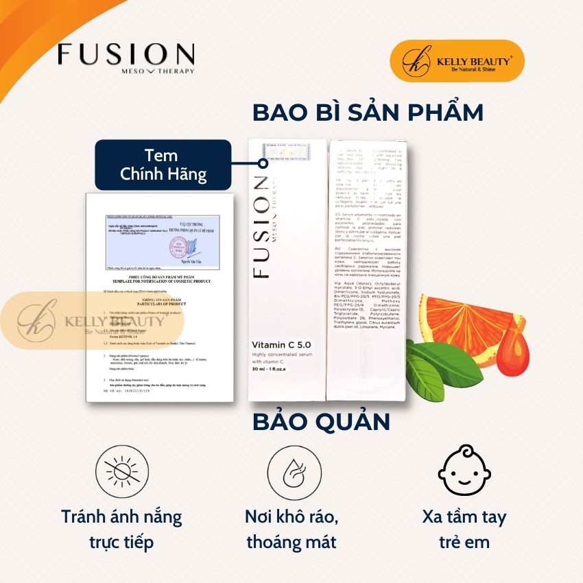 Serum Vitamin C 5.0 FUSION 30ml - Làm Sáng Da, Chống Lão Hóa; Tăng Sinh Collagen, Ức Chế Melanin, Giảm Nám |Kelly Beauty