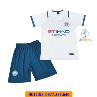 Quần áo bóng đá mancity trẻ em, áo đá banh clb manchester city màu trắng vải thun lạnh cho bé - vicsport