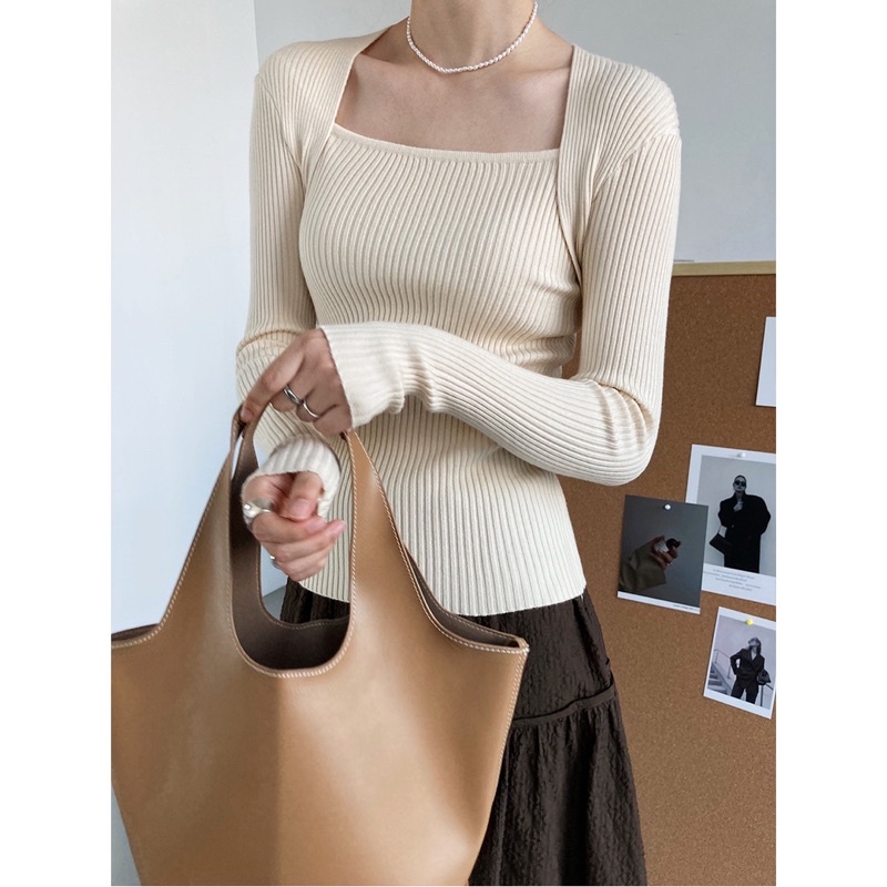 [HÀNG CÓ SẴN] A005 - Áo len mỏng cổ vuông co giãn bốn chiều thoải mái phong cách Hàn Quốc