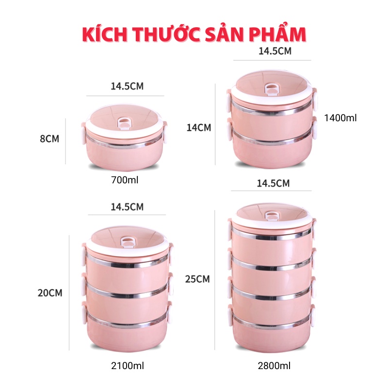 Cặp lồng đựng cơm giữ nhiệt lúa mạch 3 lớp, ruột inox chất lượng cao, tặng kèm bộ dụng cụ ăn uống