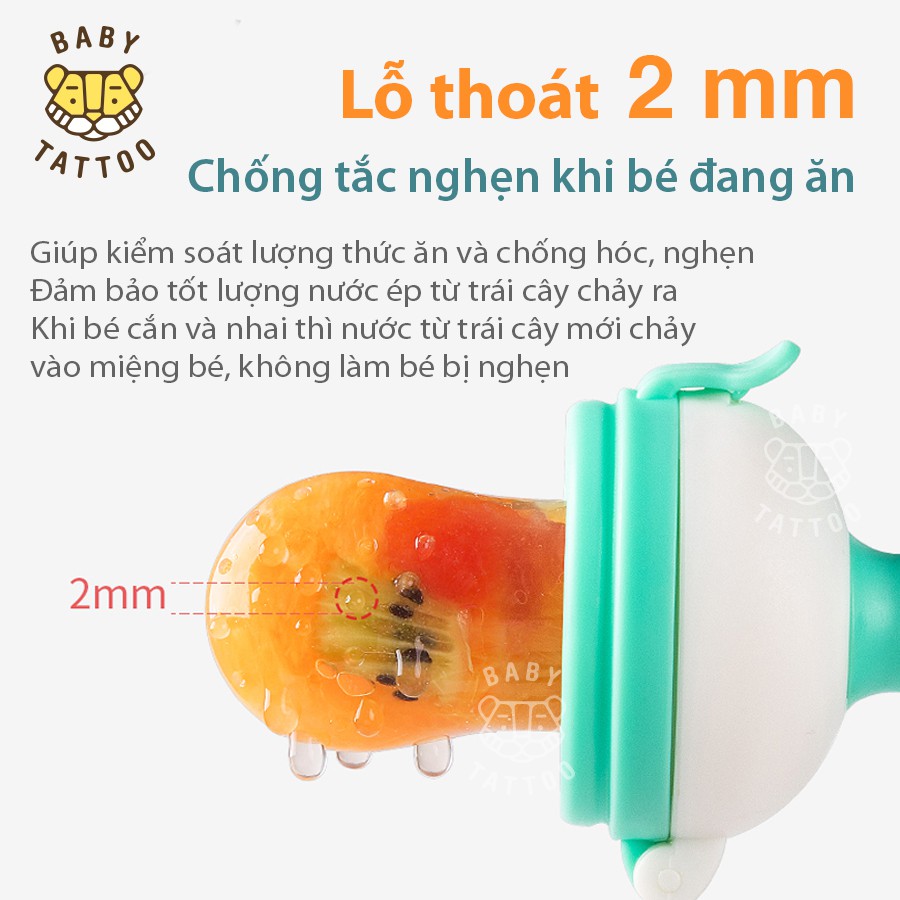 BABY TATTOO Túi Nhai Ăn Dặm Chống Hóc, Đầu Ti Silicone Cho Bé Từ 4 Tháng Tuổi