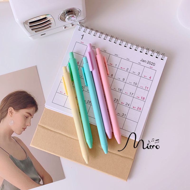 Bút bi bấm vỏ màu macaron tuỳ chọn dễ thương ngòi 0.5mm mực đen bút gel mực đều rõ nét Mimo