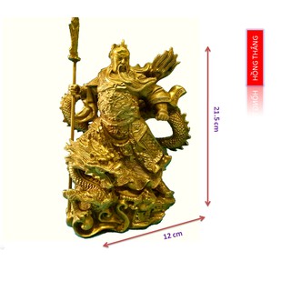Tượng Quan Công Cưỡi Rồng bằng Đồng Thau cao 21.5 cm nặng 1500g