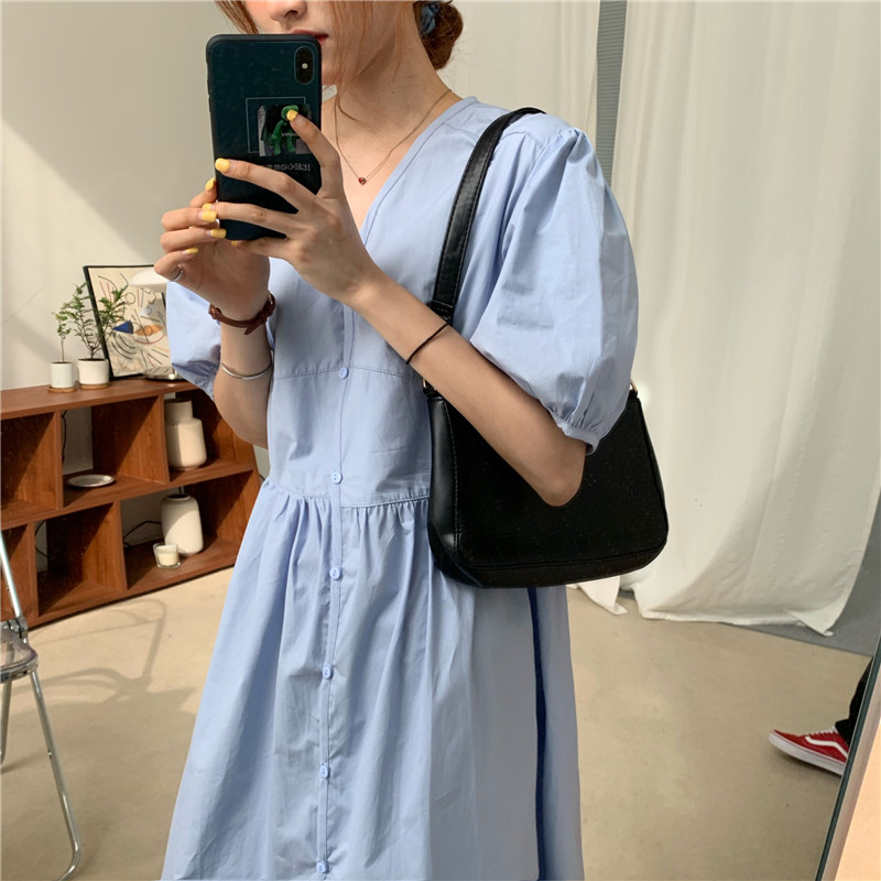 Đầm Nữ Tay Ngắn Cổ Chữ V Phong Cách Hàn Quốc | BigBuy360 - bigbuy360.vn