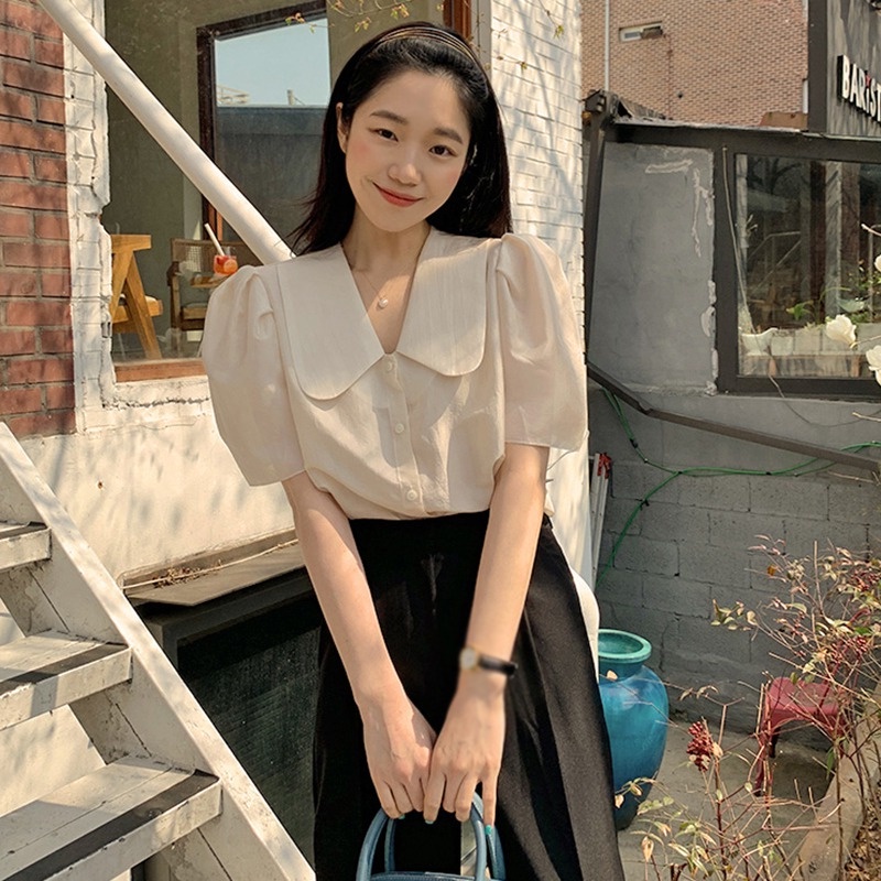 Áo Sơ Mi Ngắn Tay Cổ Búp Bê Màu Sắc Ngọt Ngào Thời Trang Mùa Hè Cho Nữ