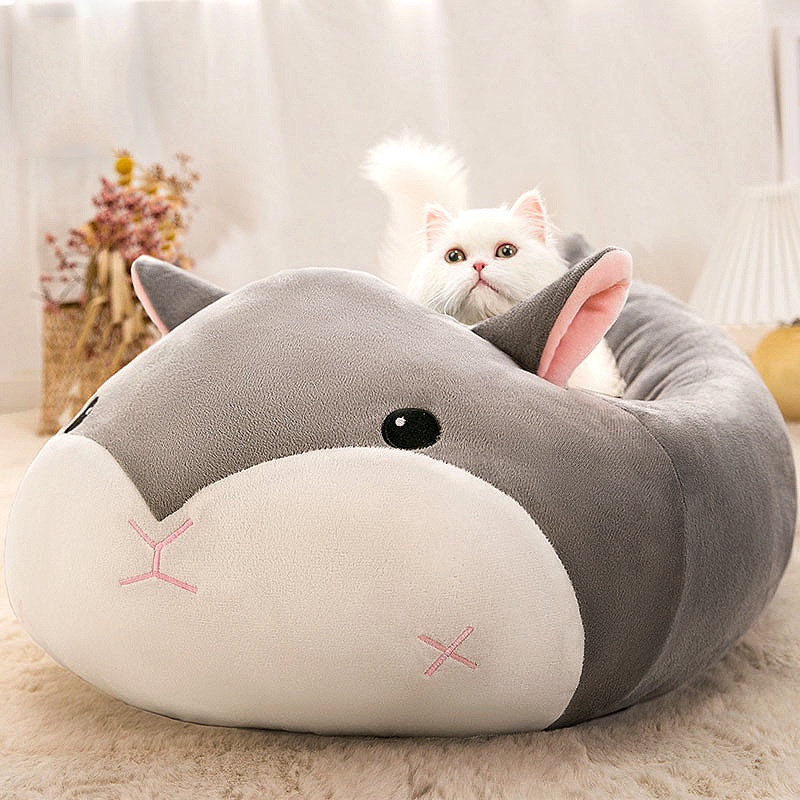 Nệm nằm cho mèo cá voi xám vải lông nhung ngắn kute mềm mại ấm áp