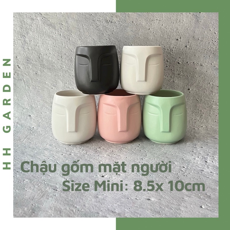Chậu gốm mặt người, size Mini 8.5x10cm, trồng cây cắm hoa decor