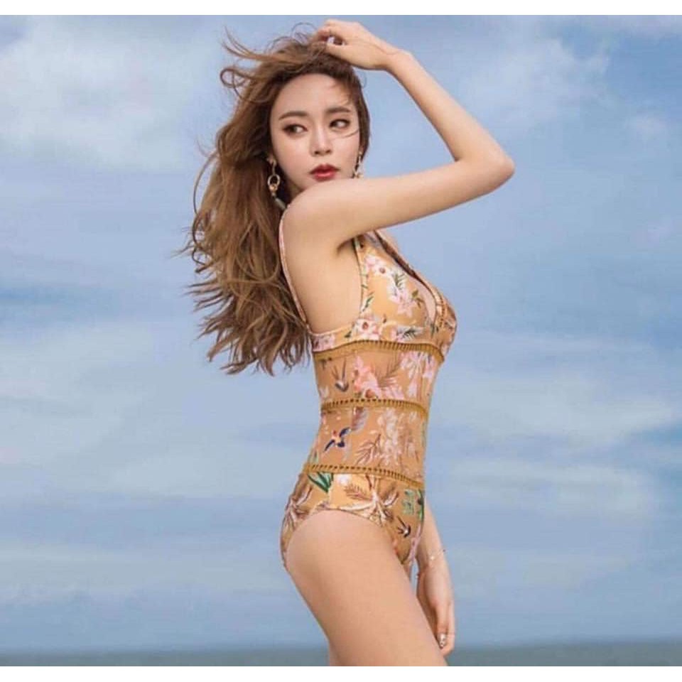 Bikini đồ bơi liền họa tiết hoa nhí pha ren - ảnh thật shop chụp