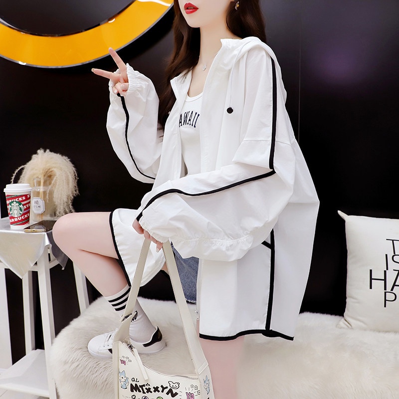Áo Khoác Hoodie Tay Dài Dáng Rộng Chống Tia UV Thời Trang Mùa Hè Cho Nữ