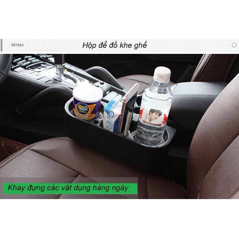 [HCM] Khay 3 ngăn đựng đồ, đựng ly nước trên oto (xe hơi)