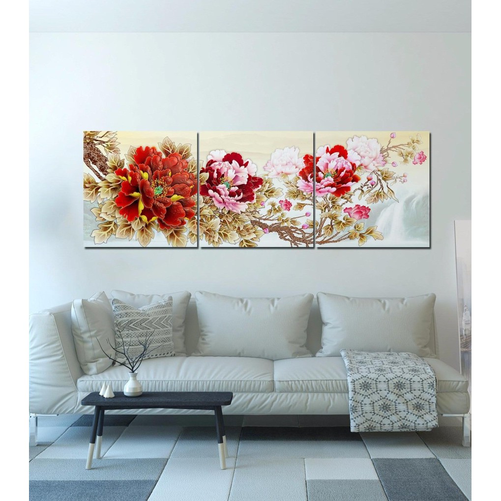 Bộ 3 Tranh hoa Canvas giá xưởng - Tranh canvas giá xưởng - Tặng kèm đinh đa năng không cần khoan tường