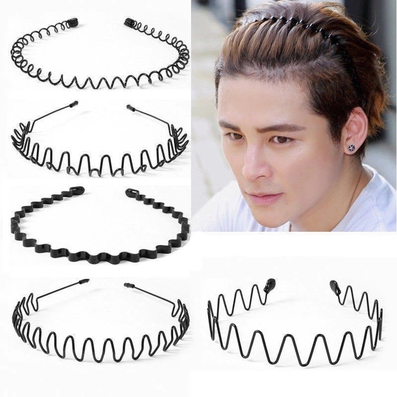 Băng Đô Cài Tóc Kiểu Dáng Gợn Sóng Bằng Kim Loại Màu Đen Thời Trang Thể Thao Có 7 Kiểu Chọn Lựa Cho Nam Và Nữ