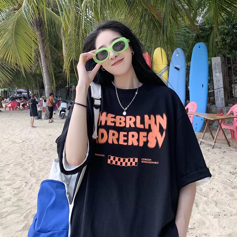 Áo Thun Tay Ngắn Dáng Rộng In Chữ Phong Cách Hip Hop Hàn Quốc Thời Trang Mùa Hè Cho Nam Size M-8XL