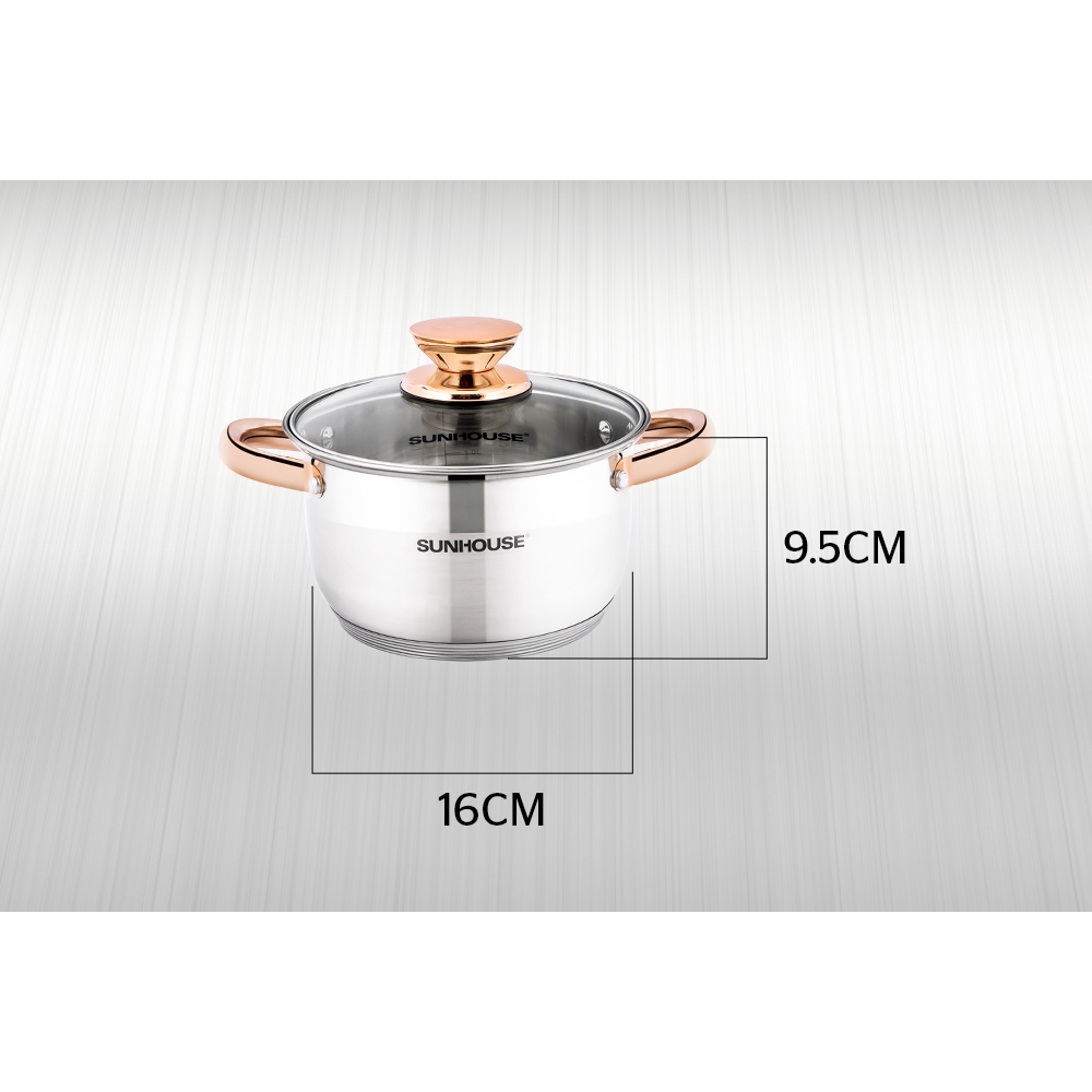 Nồi inox 5 đáy SUNHOUSE 16cm vung kính cao cấp GiadungDrB dùng tốt trên mọi bếp