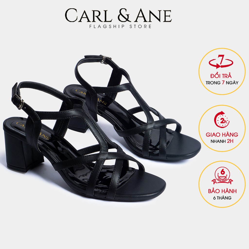 Carl & Ane - Giày sandal phối dây thời trang nữ mũi vuông gót cao 5cm màu đen _ CS002