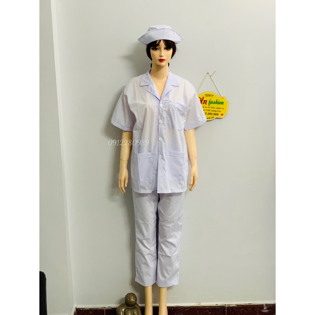 Áo blouse y tế form xuông nam nữ tay ngắn vải kate 3 túi vuông_ Hình chụp thật
