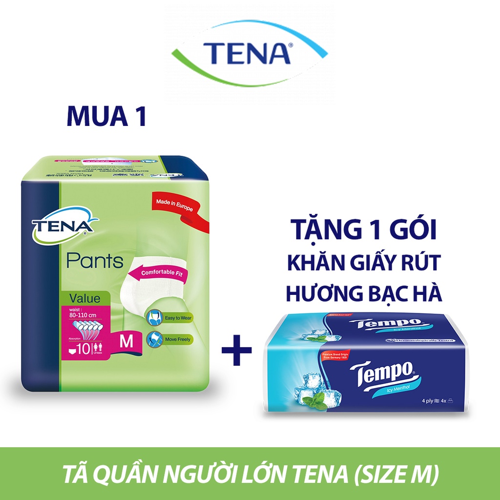 [MUA 1 TẶN 1] Tã quần người lớn TENA Value pants siêu thấm, chống tràn cao cấp Tặng 1 gói giấy rút ngẫu nhiên