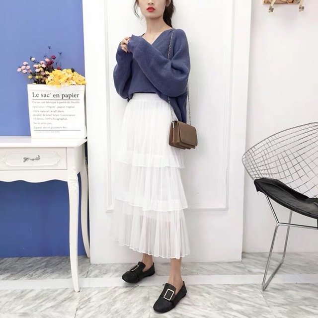 Chân váy lưới xòe 3 tầng xếp ly (ORDER)- Có ảnh thật | BigBuy360 - bigbuy360.vn