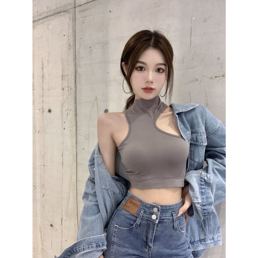 Áo ba lổ cổ lọ khoét vai màu trơn basic croptop dành cho nữ BS39