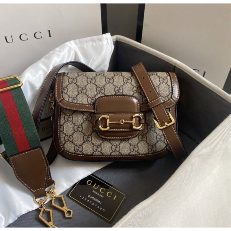 Túi đeo chéo nữ G.C Horsebit da thật bộ khóa chuẩn super bản mới nhất 2 quai box nam châm