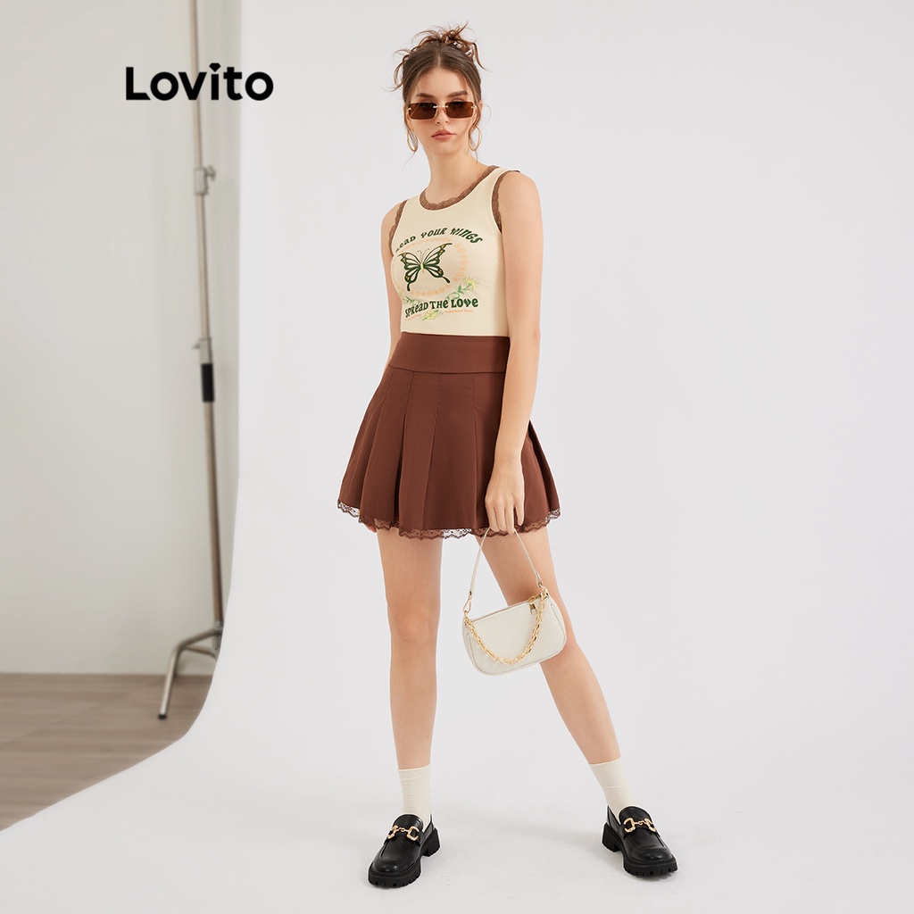 Lovito Áo khoác tăng mềm tương phản bướm thông thường L30ED069 (Mơ)