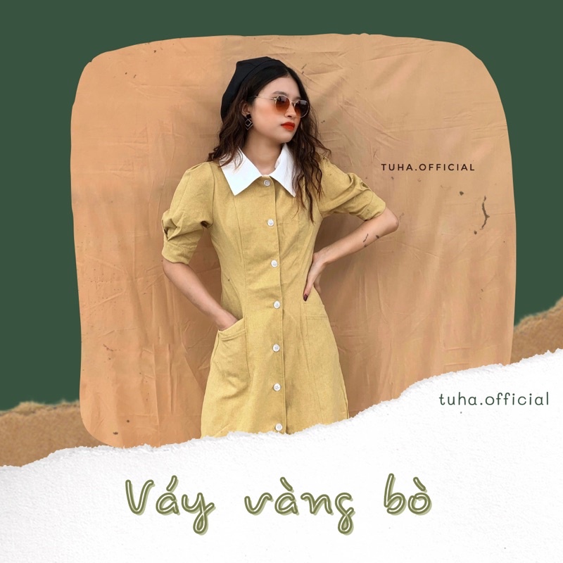 (Ảnh thật) VÁY VÀNG BÒ - Tuha Official - form chuẩn, thanh lịch, công sở, dịu dàng.
