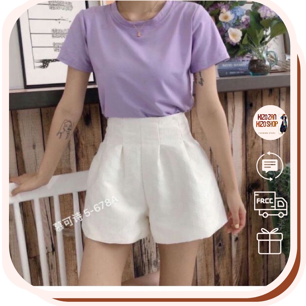 Quần đùi nữ lưng cao ống rộng hàng Quảng Châu cao cấp, quần tacta phồng sang chảnh chất đẹp 8615 Kizoshop