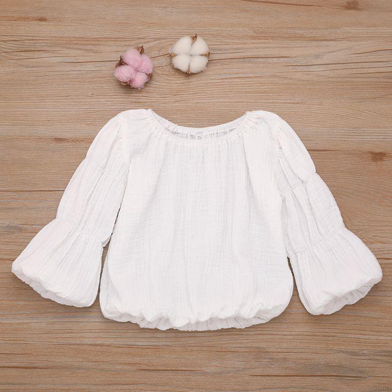 ♕ babyme ღ Baby Girl Long Sleeve Solid Color Puff Sleeve T-shirts